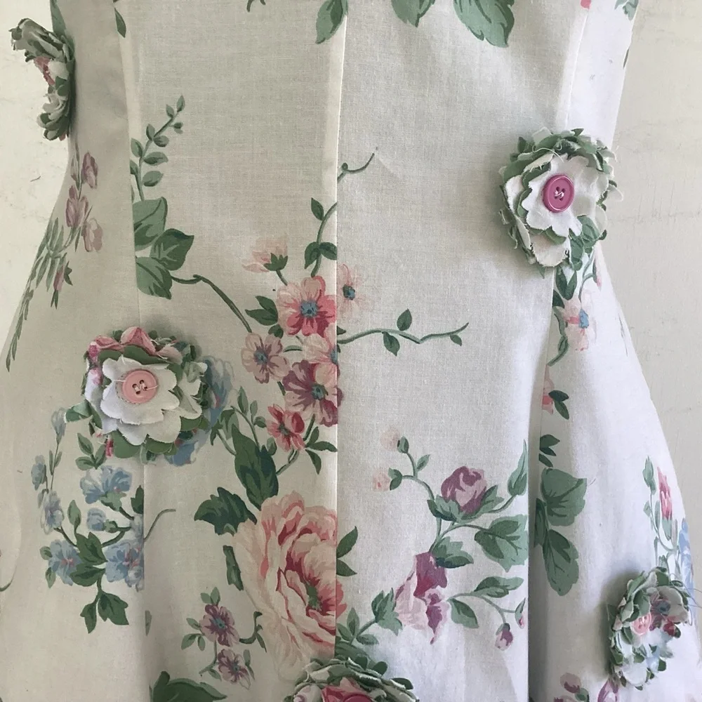 Upcycle Annie Fit/Flare Sweetheart Neckupcycled Floral Kentucky Derby Dress.L - Picture 4 of 14